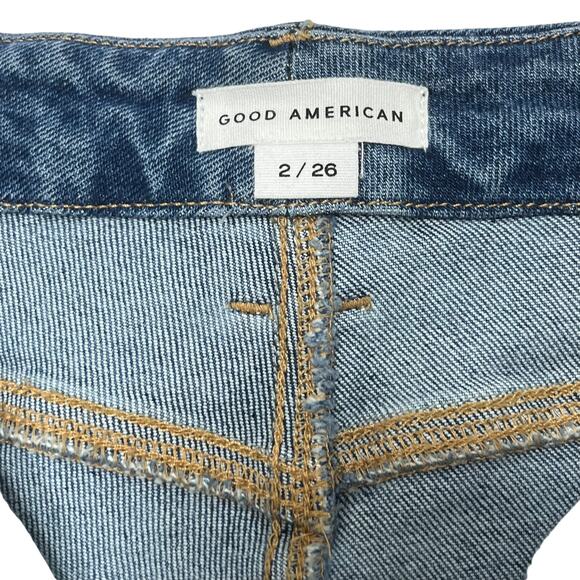Good American Good Curve Straight Jeans 2 26 High Rise Distressed Stretch Denim - Picture 8 of 12
